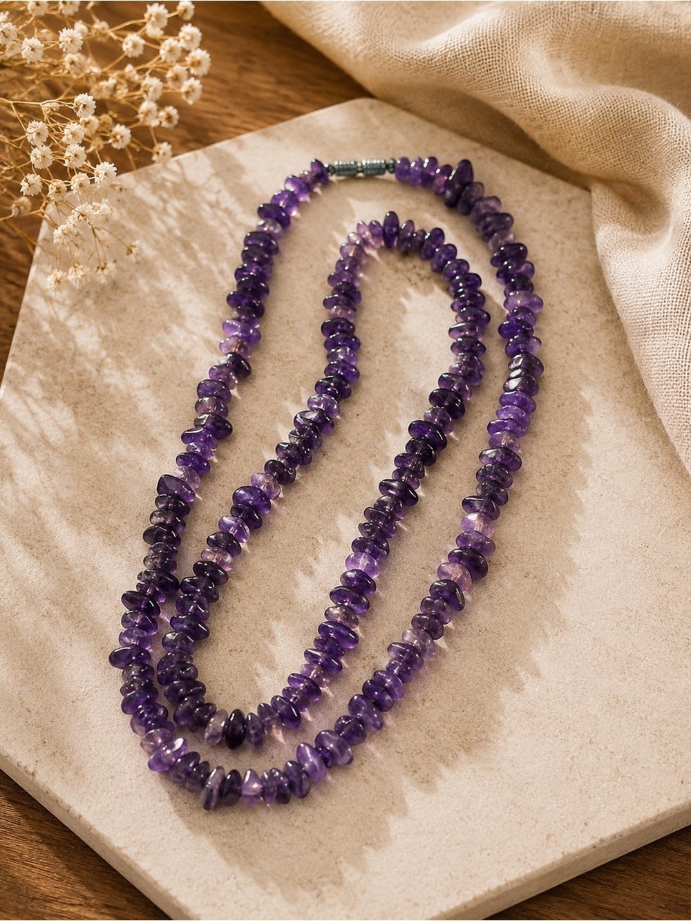 ✨ Vintage Genuine Amethyst Chip Necklace • 32” Long • Deep Purple • Barrel Clasp